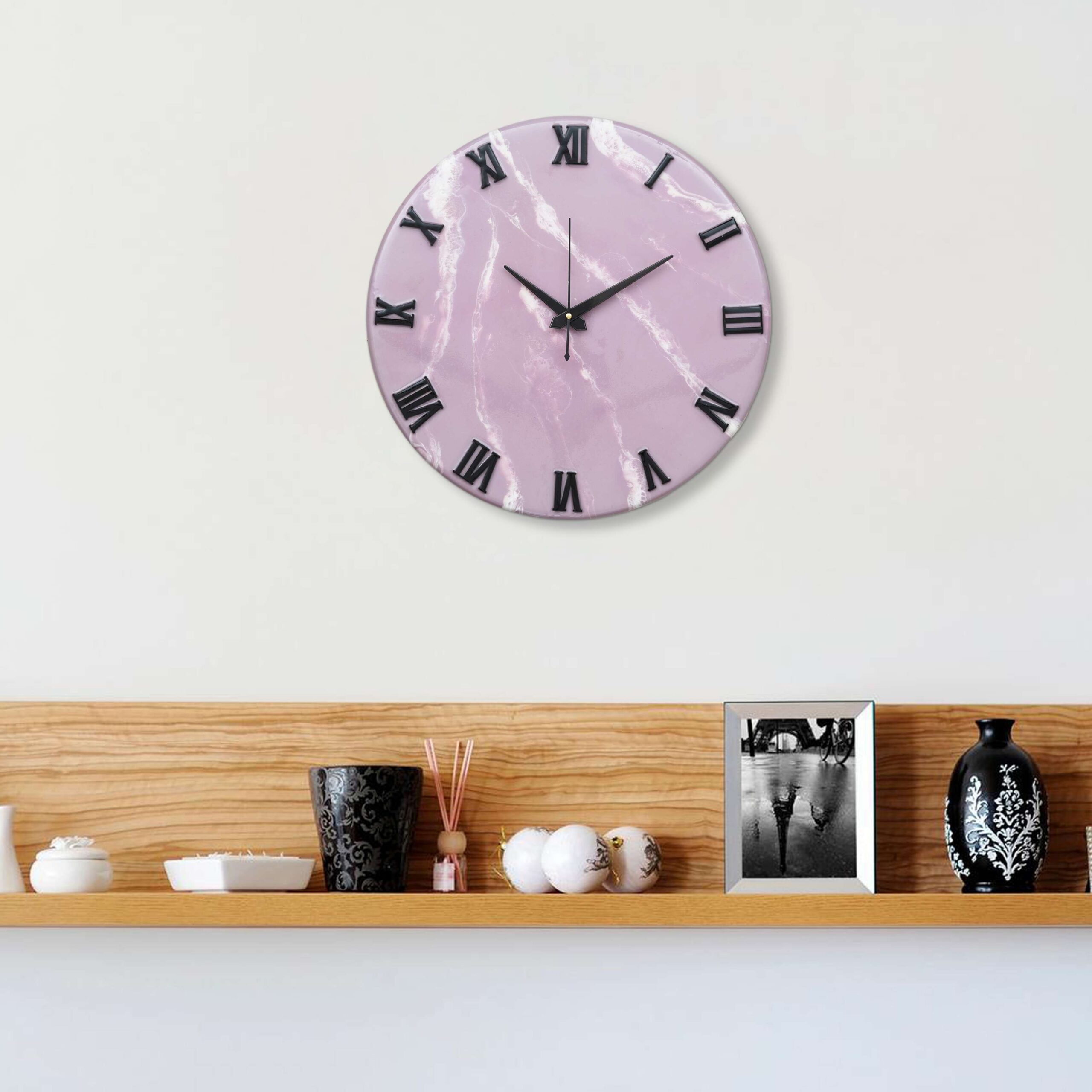 Exquisite Wooden Handmade Wall Clock Pink With White Printed Acrylic Wall Clock for Home & Office Decorative Big Size Clock (16 Inch) - Image 3